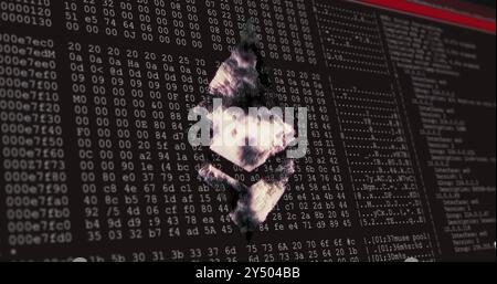 Binary code and data processing image over abstract shape Stock Photo