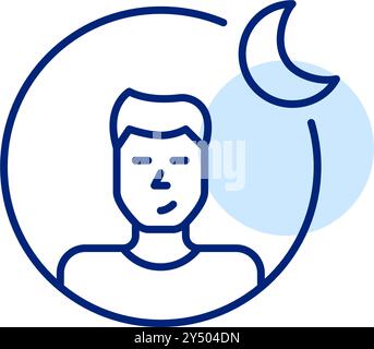 Male user avatar and crescent moon. Quiet mode on social media and messengers. Pixel perfect, editable stroke vector icon Stock Vector