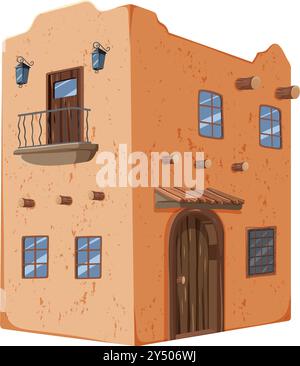 Illustration of a classic Mexican adobe house Stock Vector