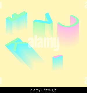 Five geometric shapes on pastel yellow background. Perfect for graphic design projects, social media posts, and modern branding materials. Stock Vector