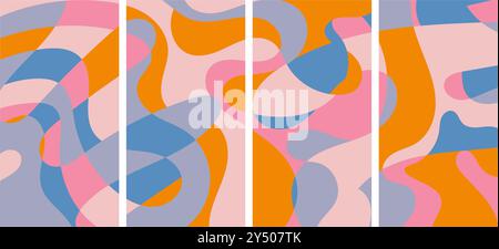Four colorful abstract sections in pink, blue, and orange. Ideal for modern design concepts, backgrounds, or creative projects. Great for branding. Stock Vector