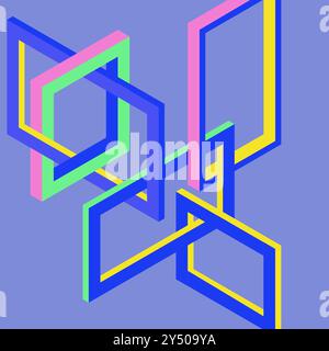 Interlocking Isometric shapes in vibrant colors. Suitable for graphic design projects, backgrounds, and modern art concepts. Energizing and dynamic de Stock Vector