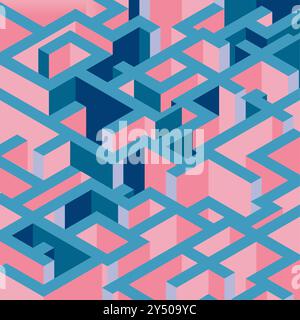 Geometric pattern with pink, blue, white squares for backgrounds, textiles, packaging design, and geometric themed projects with a modern feel. Stock Vector