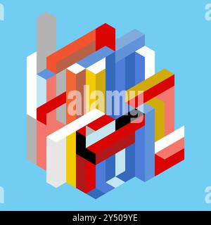 Isometric pattern with colorful abstract blocks in various sizes and shapes. Perfect for backgrounds, prints, textiles, and digital designs. Stock Vector