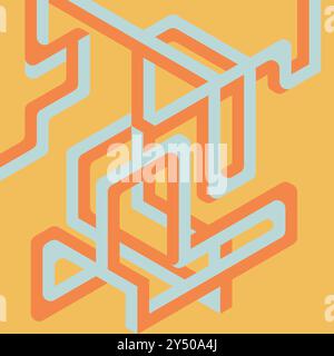 Abstract isometric design in orange and blue colors. Perfect for branding, backgrounds, prints, or social media graphics with modern feel. Stock Vector