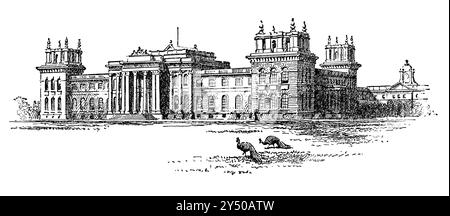 1891 illustration of the south facade Blenheim Palace in Woodstock, Oxfordshire. Stock Photo