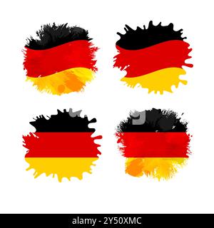 Set of grungy spots with flag of Germany background and isolated clipping mask frame. Waving and simple shape. Ink style abstract staines. German flag Stock Vector