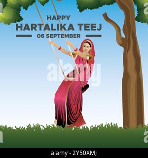 Hartalika Teej,6 September, Hartalika Teej held on 6 September, greeting card, social media post design template, Hartalika Teej stock or vector. Stock Vector