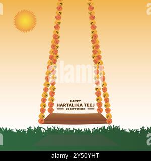 Hartalika Teej,6 September, Hartalika Teej held on 6 September, greeting card, social media post design template, Hartalika Teej stock or vector. Stock Vector