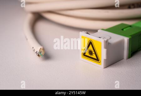 Optical Fiber Cable and FTTH Connector Close-up Stock Photo