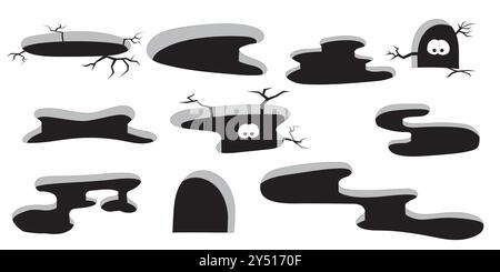 Cleft in the ground and a hole in the floor. Hole with cracks in the ground Stock Vector