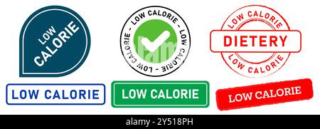 Low calorie food product calories counting stamp colorful badges sign sticker emblem design set collection Stock Vector