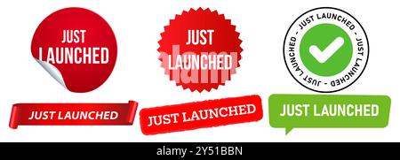 Just launched new product promotion marketing concept idea stamp red green badges design set collection illustration Stock Vector