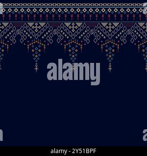 An abstract design for fabric print cloth and dress pattern. Cross stitch Idian clothes pattern in colorful geometric traditional ethnic textiles seam Stock Vector