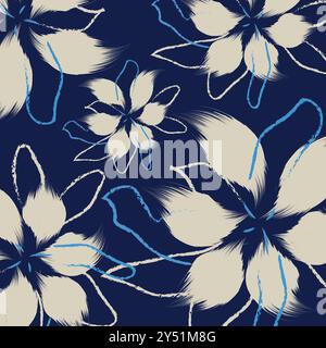Modern hand drawing pattern textile tropical bicolor flower and leaves miniprint animal geometric textile clothes. A Seamless hand drawing pattern sty Stock Vector