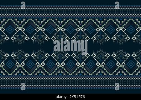 cloth dress carpet curtains and sarong Aztec African Indian Indonesian.Traditional navy blue geometric ethnic pattern design in vector, illustration. Stock Vector