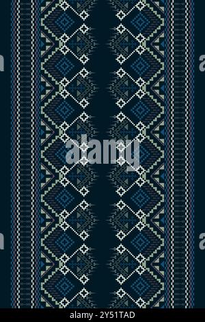 A cloth dress carpet curtains and sarong Aztec African Indian Indonesian.Traditional navy blue geometric ethnic pattern design in vector, illustration Stock Vector