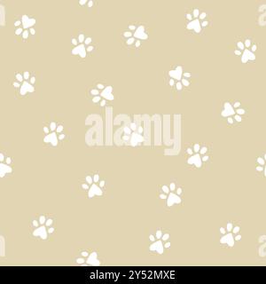 Cat little paws seamless pattern on beige background Stock Vector