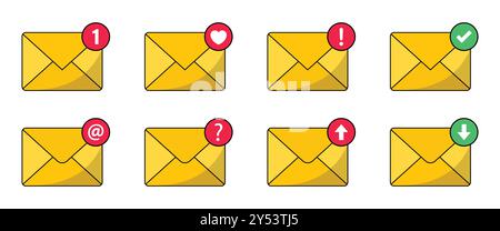 Mail vector icon set. Notification message or email vector icon set. Envelope message icon collection. Incoming message notification vector icon. Stock Vector