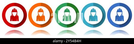 Engineer, worker, manager, employe vector icons, flat icon set for logo design, webdesign and mobile applications, colorful web button collection in e Stock Vector