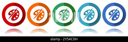 Paint brush, palette, art vector icons, flat icon set for logo design, webdesign and mobile applications, colorful web button collection in eps 10 Stock Vector