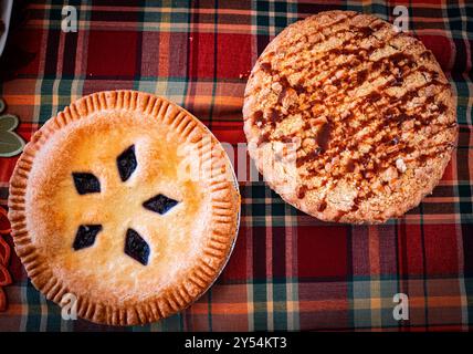 thanksgiving pies on table cloth Stock Photo