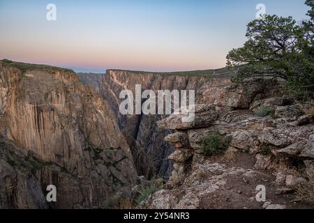 Sunrise over Chasm View, in Black Canyon of the Gunnison National Park, near Montrose, Colorado. Stock Photo