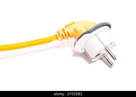 Power cable with universal white plug adapter isolated on white Stock Photo