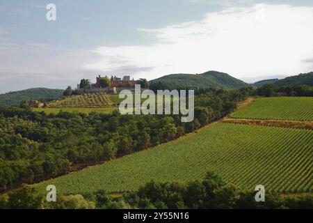 The Castle is located in Brolio in Gaiole in Chianti, near Siena, on the back of a hill that is detached from a western spur of the hills of Chianti b Stock Photo