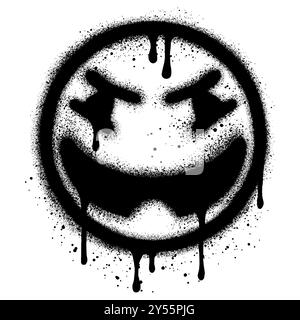 Emoji Grinning Face with Smiling Eyes graffiti with black spray paint. vector illustration. Stock Vector