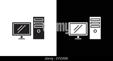 Computer Technology icon linear logo mark set collection in black and white Stock Vector