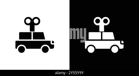 Clockwork car toy icon linear logo mark set collection in black and white Stock Vector