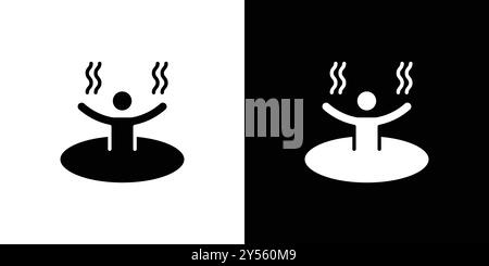 Man relaxing in jacuzzi icon linear logo mark set collection in black and white Stock Vector