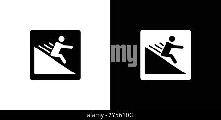 Man slide on slope icon linear logo mark set collection in black and white Stock Vector
