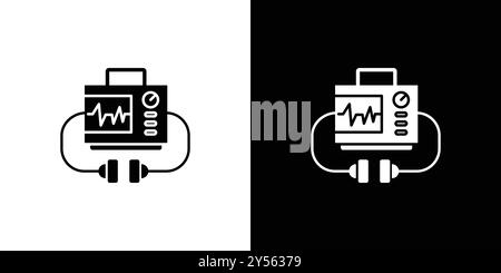 Rescue defibrillator icon linear logo mark set collection in black and white Stock Vector