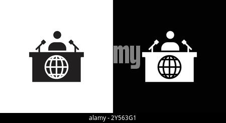 News presenter on TV Show icon linear logo mark set collection in black and white Stock Vector