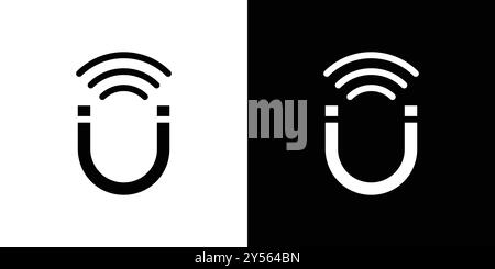 Magnet with power icon linear logo mark set collection in black and white Stock Vector
