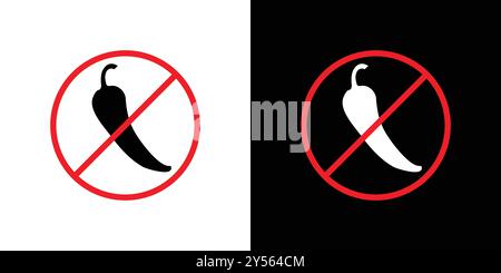 No spicy hot chilli icon linear logo mark set collection in black and white Stock Vector