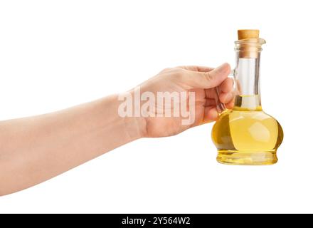 oil jar in hand path isolated on white Stock Photo