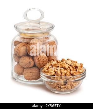 walnuts glass jar bowl path isolated on white Stock Photo