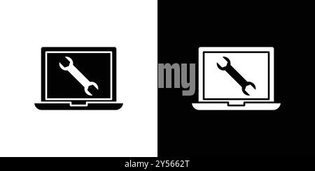 Repairing laptop icon linear logo mark set collection in black and white Stock Vector