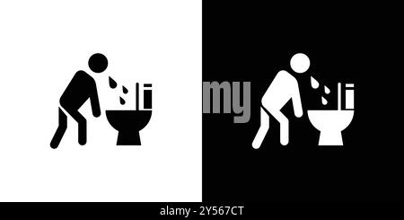 vomiting in bathroom icon linear logo mark set collection in black and white Stock Vector