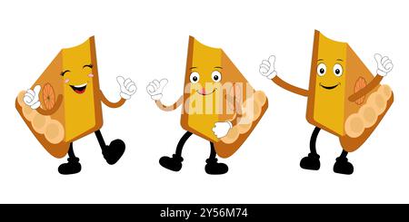Cute happy funny character pumpkin pie set collection, cake cartoon mascot with different expressions. food vector illustration Stock Vector
