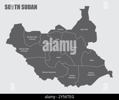 South Sudan administrative map with labels Stock Vector