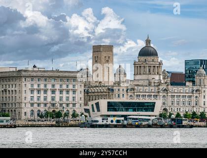 The Three Graces, Port of Liverpool building, Cunard Building and Museum of Liverpool and Georges Dock tower, Pier Head, Liverpool, England, UK Stock Photo