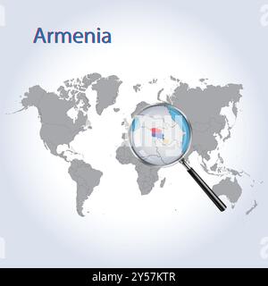 Armenia Magnified Map and Flag, Armenia Enlargement Maps, Vector Art Stock Vector