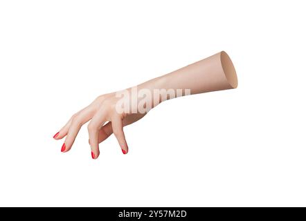 Outstretched womans hand isolated on white background. Empty arm reaching, offering help or assistance. Neat red polished nails, elegant gesture of ca Stock Photo