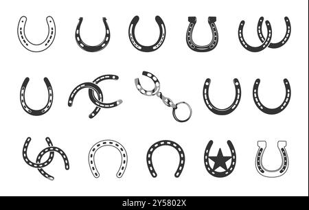 Horseshoe silhouette, Horseshoe icon, Horseshoe clipart, Horseshoe outline, Horseshoe vector set. Stock Vector