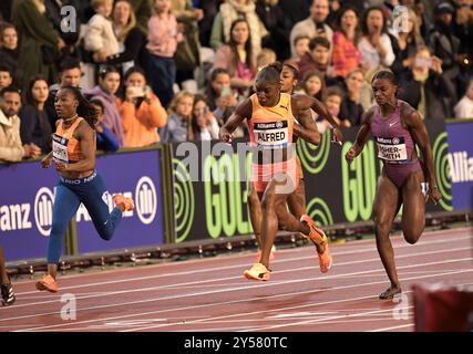 Julien Alfred of Saint Lucia and Dina Asher-Smith of Great Britain competing in the women 100m at the Memorial Van Damme Diamond League athletics fina Stock Photo