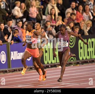 Julien Alfred of Saint Lucia and Dina Asher-Smith of Great Britain competing in the women 100m at the Memorial Van Damme Diamond League athletics fina Stock Photo